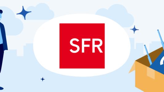 homme caisse avec équipements fibre et logo sfr