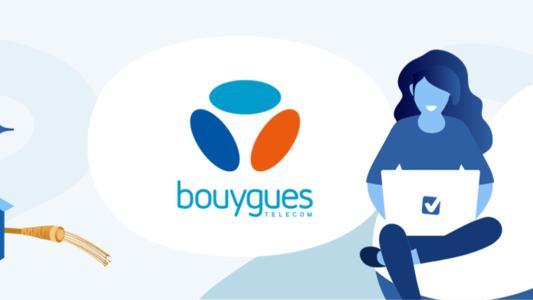 femme avec ordinateur logo bouygues maison câble fibre